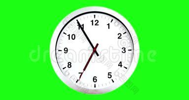 现在已经`七点了，是时候起床吃早餐了，彩色钥匙绿色屏幕上的现代白色金属闹钟